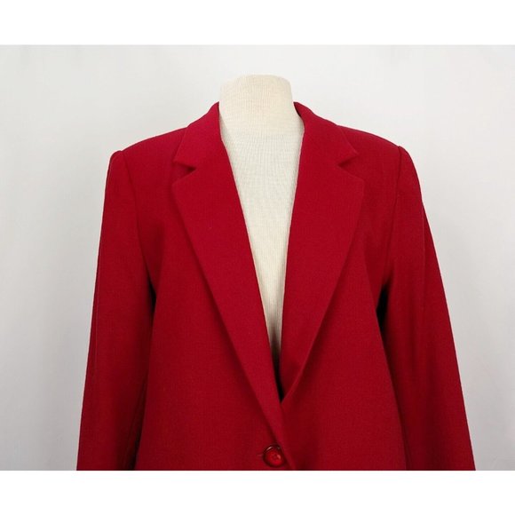 Vintage 90s Jacket Red Wool Blend Blazer Misses Size 14 - Picture 2 of 6